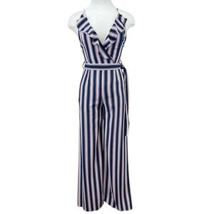 CAREN FORBES Strappy Jumpsuit Womens (S) Summer‎ Flowy Halter Wide Leg Patriotic